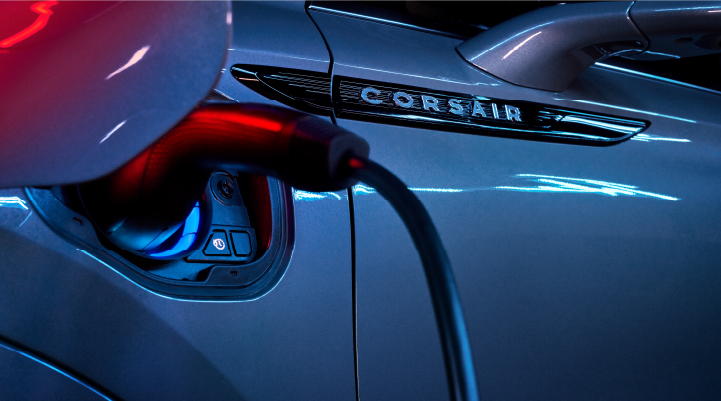 A charger plugged into the charging port of a 2025 Lincoln Corsair® Plug-in Hybrid model. | Joe Cooper Lincoln of Edmond in Oklahoma City OK